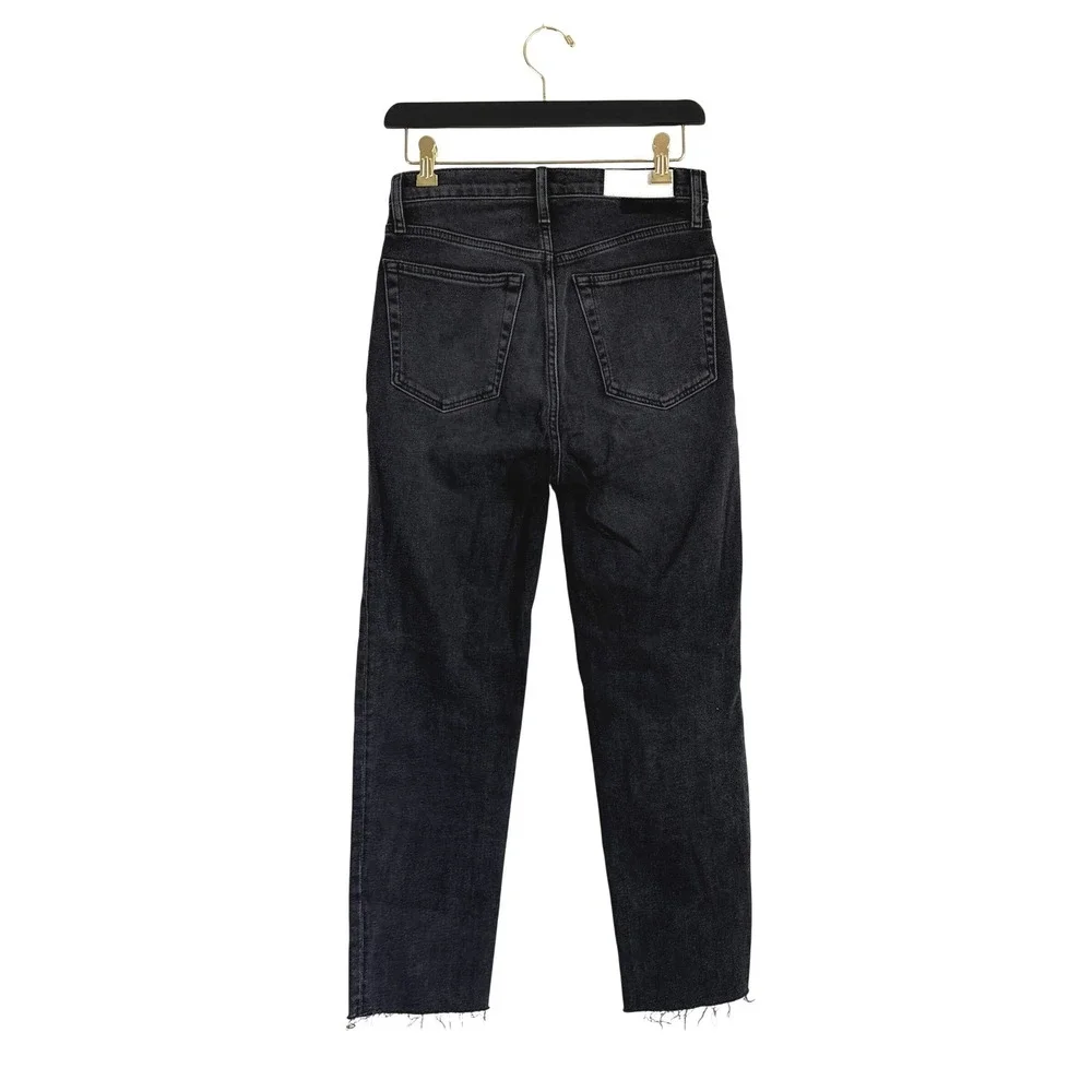 RE/DONE Comfort Stretch High Rise Stove Pipe‎ Jeans Faded Black Raw Hem Size 27